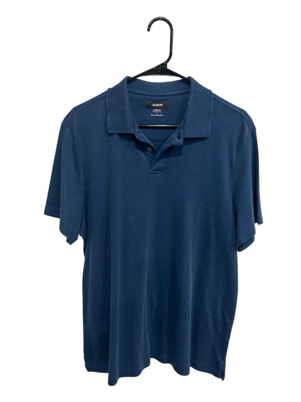 Alfani Stretch Large Mens Blue Polo Shirt Cotton Short Sleeve Minimalist Retro
